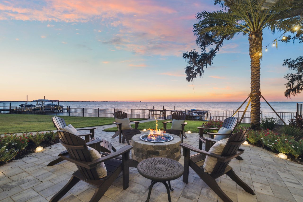 Bayfront firepit at sunset