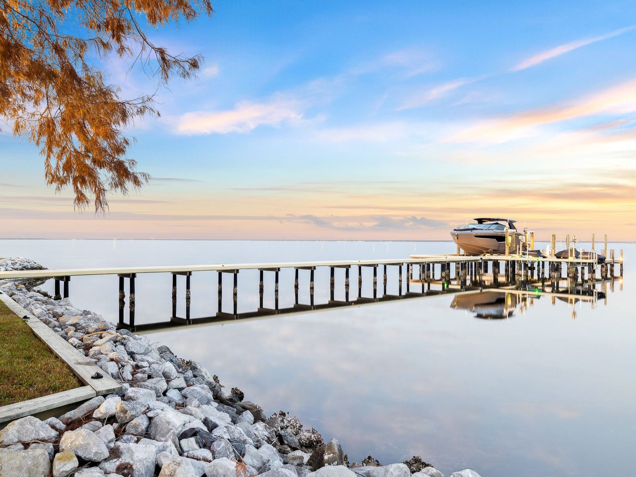 Destin waterfront dock at sunset